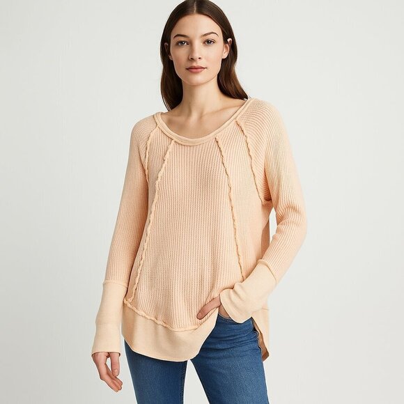 We The Free Tops - Free People We The Free Oversized Thermal Exposed Seam Pastel Blush Boho Top XS